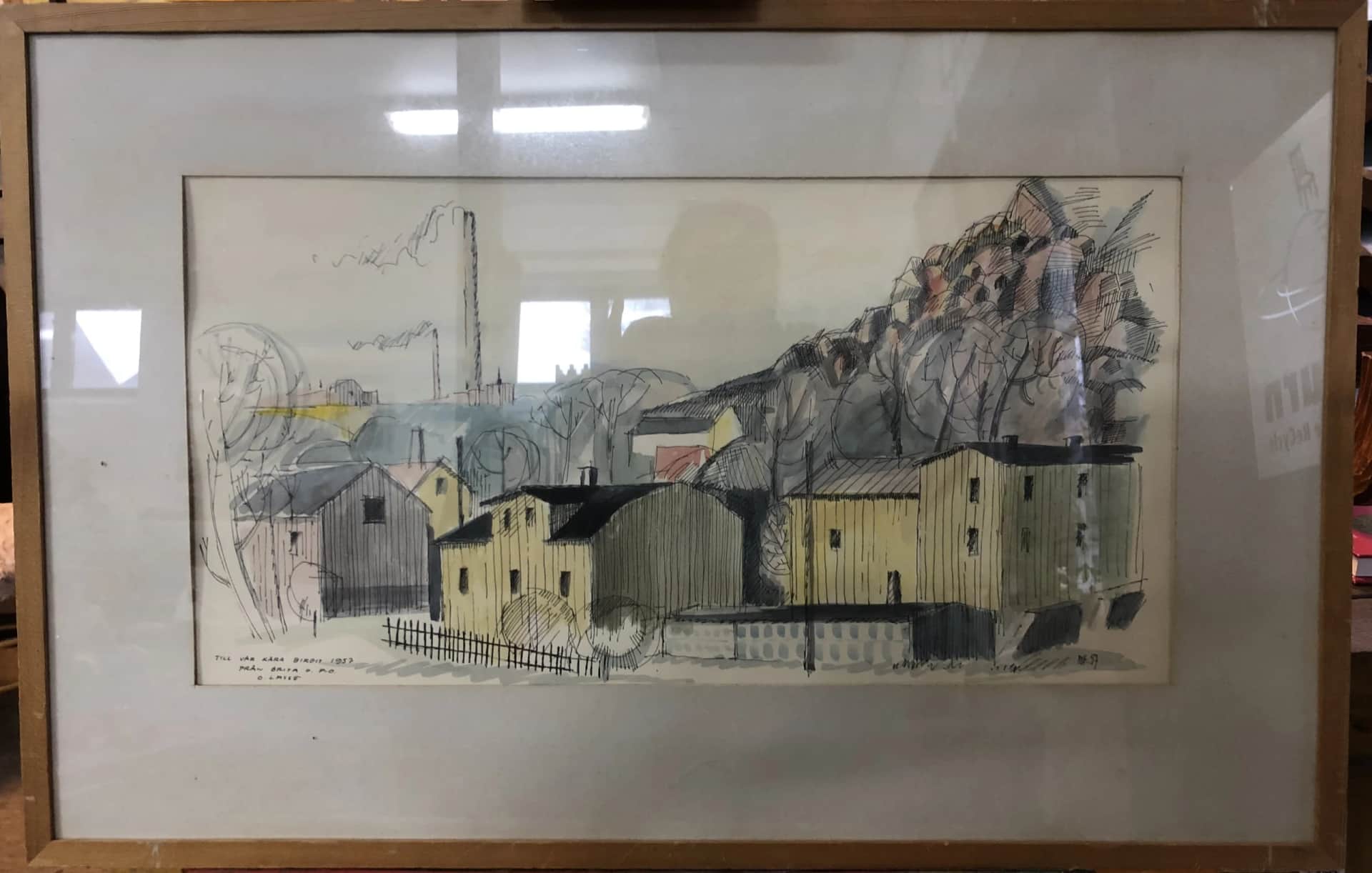 Blandteknik, Stadsbild - signerad POF – begagnad antikt & konst hos ReFurn Lidingö