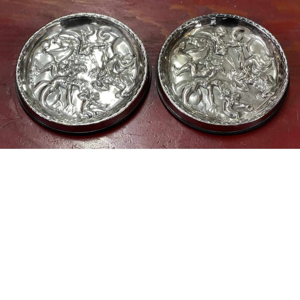 Ett par vackra coasters i silver, GAB