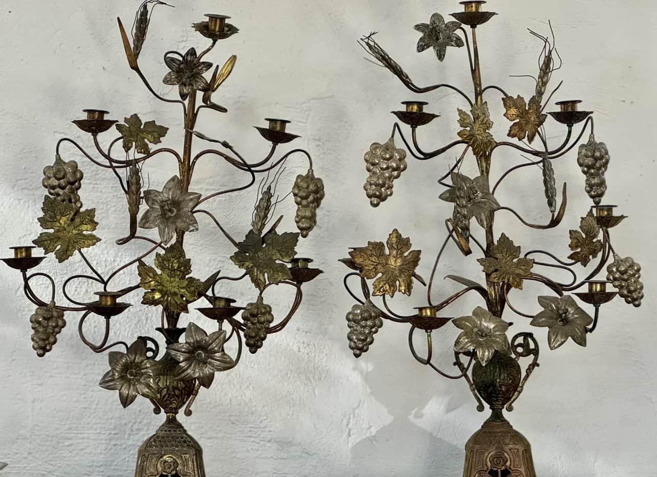 Ett par skördeljusstakar , Chandelier d’eglise1800 tal Frankrik – begagnad belysning hos ReFurn Lidingö